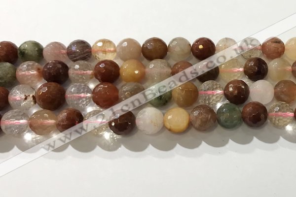 CRU913 15.5 inches 10mm faceted round mixed rutilated quartz beads