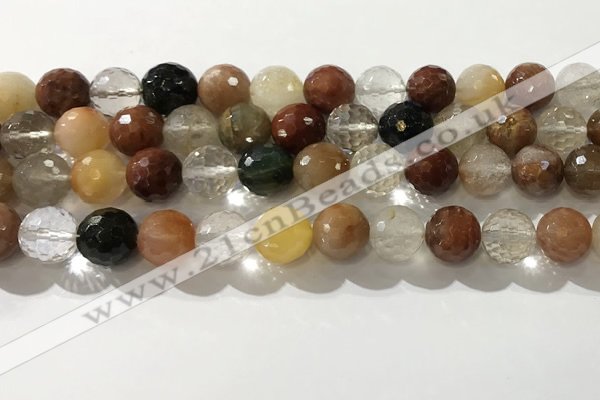 CRU914 15.5 inches 11mm faceted round mixed rutilated quartz beads