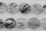 CRU93 15.5 inches 14mm faceted coin black rutilated quartz beads