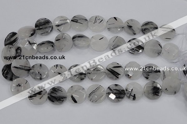 CRU94 15.5 inches 20mm faceted coin black rutilated quartz beads