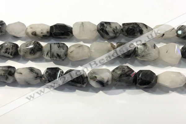 CRU940 12*18mm - 18*25mm faceted nuggets black rutilated quartz beads