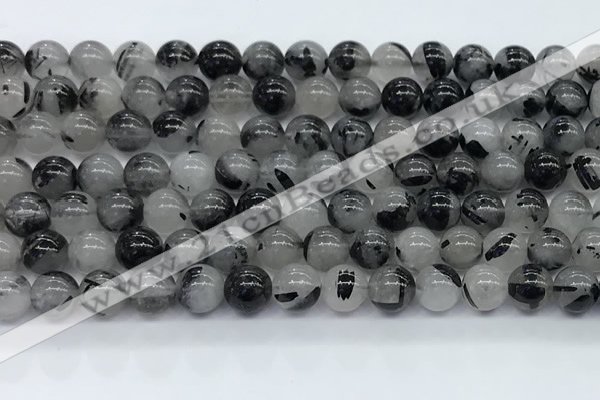 CRU955 15.5 inches 8mm round black rutilated quartz beads