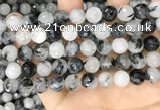 CRU959 15.5 inches 10mm faceted round black rutilated quartz beads