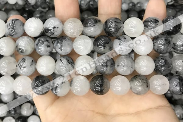 CRU964 15.5 inches 12mm round black rutilated quartz beads