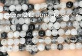 CRU966 15.5 inches 6mm faceted round black rutilated quartz beads