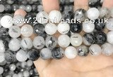 CRU969 15.5 inches 12mm faceted round black rutilated quartz beads