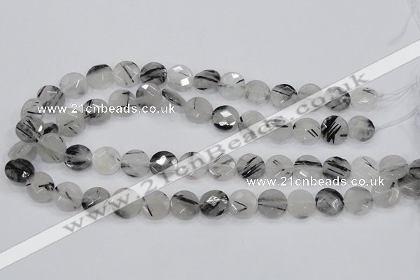 CRU97 15.5 inches 16mm faceted coin black rutilated quartz beads