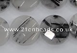 CRU98 15.5 inches 22mm faceted coin black rutilated quartz beads