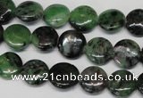 CRZ24 15.5 inches 12mm flat round ruby zoisite gemstone beads