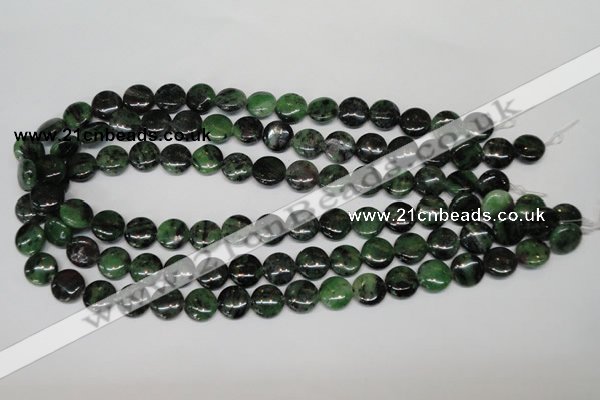 CRZ24 15.5 inches 12mm flat round ruby zoisite gemstone beads