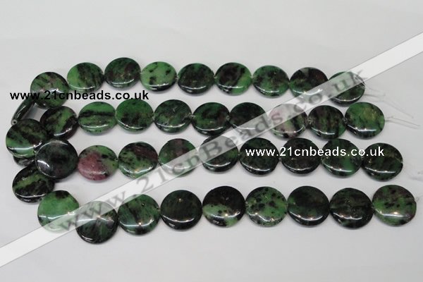 CRZ28 15.5 inches 20mm flat round ruby zoisite gemstone beads