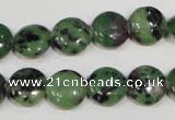 CRZ470 15.5 inches 12mm flat round ruby zoisite gemstone beads