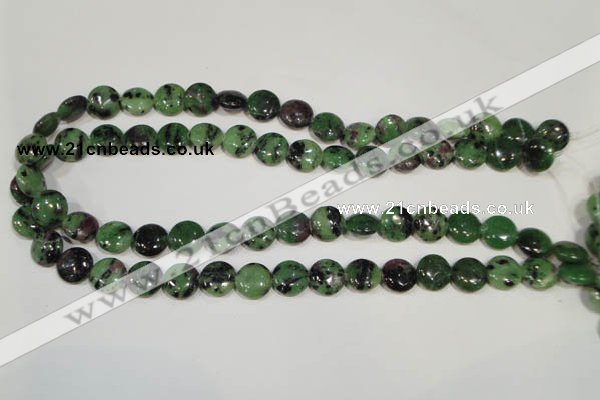 CRZ470 15.5 inches 12mm flat round ruby zoisite gemstone beads