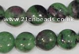 CRZ471 15.5 inches 14mm flat round ruby zoisite gemstone beads