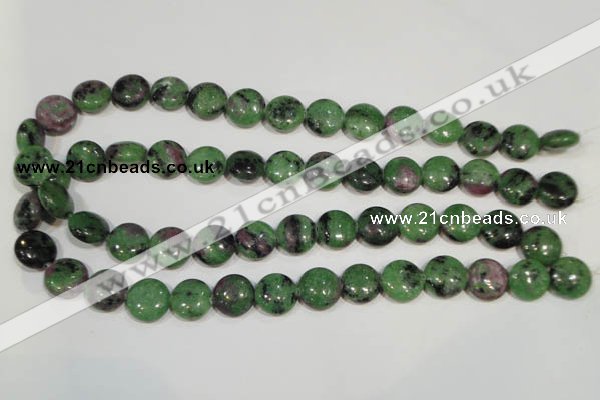 CRZ471 15.5 inches 14mm flat round ruby zoisite gemstone beads