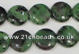 CRZ472 15.5 inches 16mm flat round ruby zoisite gemstone beads