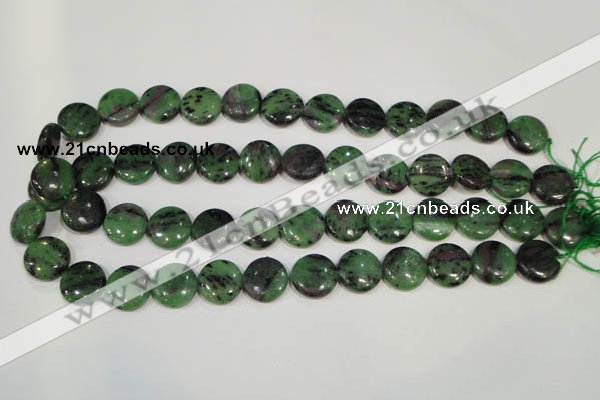 CRZ472 15.5 inches 16mm flat round ruby zoisite gemstone beads