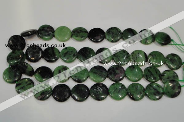 CRZ474 15.5 inches 20mm flat round ruby zoisite gemstone beads