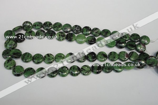 CRZ55 15.5 inches 14mm flat round ruby zoisite gemstone beads