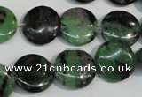 CRZ56 15.5 inches 16mm flat round ruby zoisite gemstone beads