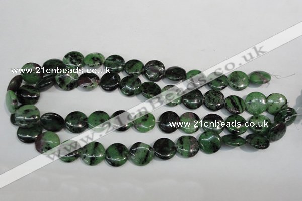 CRZ56 15.5 inches 16mm flat round ruby zoisite gemstone beads