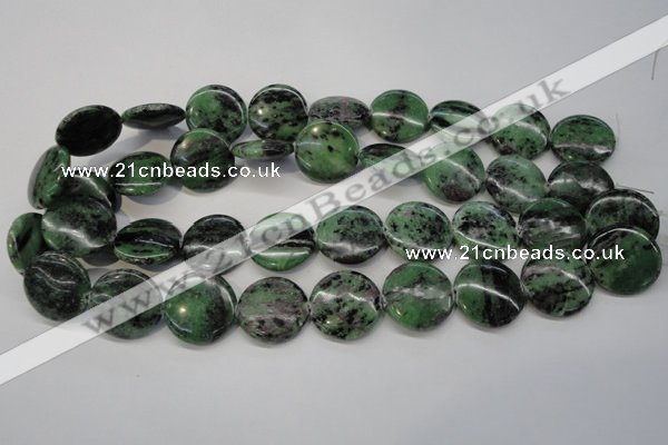 CRZ57 15.5 inches 22mm flat round ruby zoisite gemstone beads