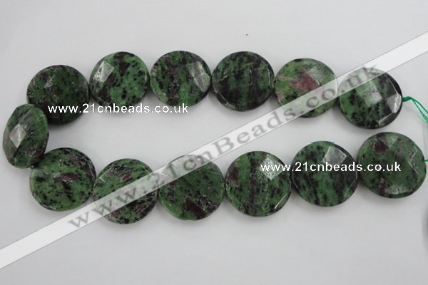 CRZ718 15 inches 30mm faceted coin ruby zoisite gemstone beads