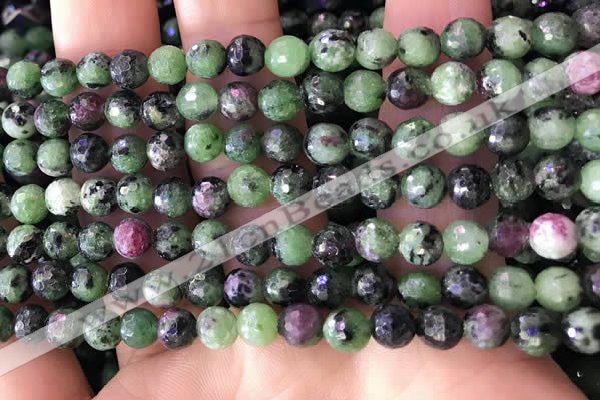 CRZ781 15.5 inches 6mm faceted round ruby zoisite beads wholesale