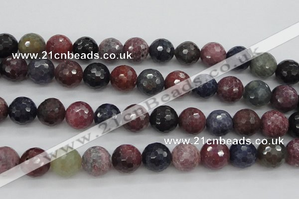 CRZ884 15.5 inches 12mm faceted round natural ruby sapphire beads