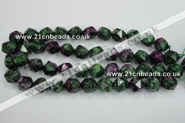 CRZ906 15.5 inches 16mm faceted nuggets Chinese ruby zoisite beads