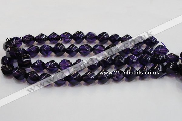 CSA11 15.5 inches 12*15mm twisted rice synthetic amethyst beads