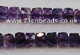 CSA26 15.5 inches 7*10mm faceted column synthetic amethyst beads