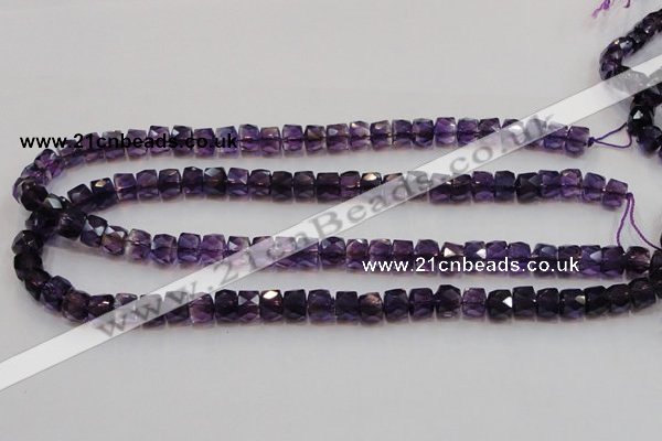 CSA26 15.5 inches 7*10mm faceted column synthetic amethyst beads