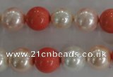 CSB1096 15.5 inches 12mm round mixed color shell pearl beads