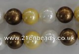 CSB1099 15.5 inches 12mm round mixed color shell pearl beads