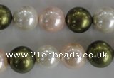 CSB1109 15.5 inches 12mm round mixed color shell pearl beads