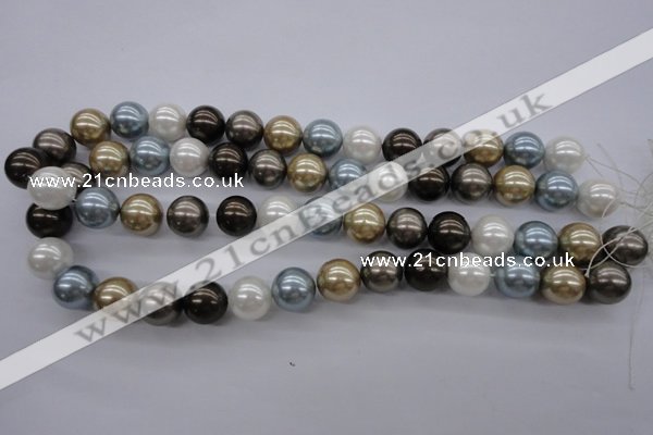 CSB1121 15.5 inches 14mm round mixed color shell pearl beads