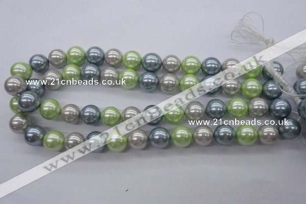 CSB1135 15.5 inches 14mm round mixed color shell pearl beads