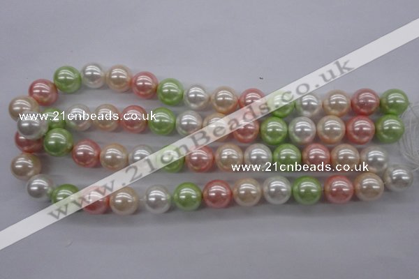 CSB1136 15.5 inches 14mm round mixed color shell pearl beads