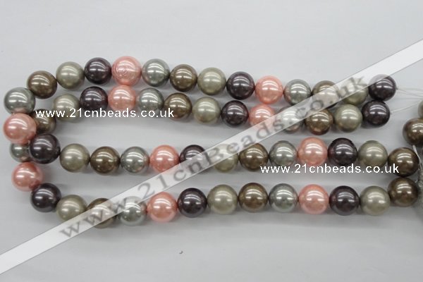 CSB1140 15.5 inches 14mm round mixed color shell pearl beads