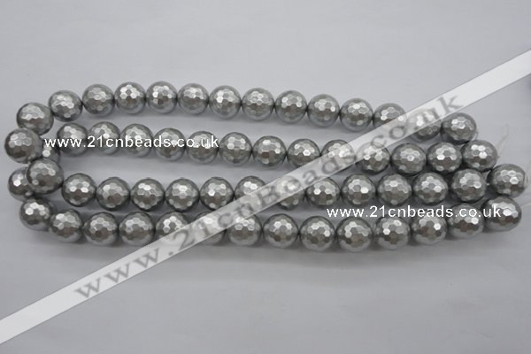 CSB1190 15.5 inches 14mm faceted round shell pearl beads