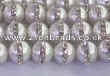 CSB1500 15.5 inches 6mm round shell pearl with rhinestone beads