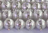 CSB1501 15.5 inches 8mm round shell pearl with rhinestone beads