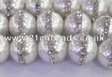 CSB1502 15.5 inches 10mm round shell pearl with rhinestone beads