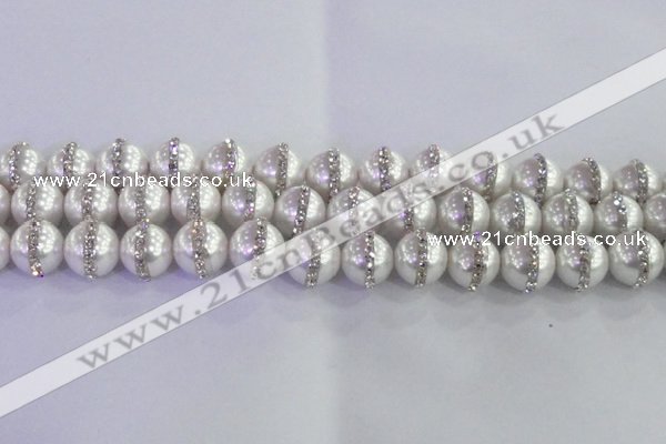 CSB1502 15.5 inches 10mm round shell pearl with rhinestone beads