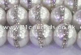 CSB1503 15.5 inches 12mm round shell pearl with rhinestone beads