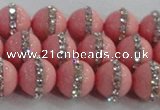 CSB1506 15.5 inches 8mm round shell pearl with rhinestone beads