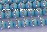 CSB1510 15.5 inches 6mm round shell pearl with rhinestone beads