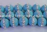 CSB1511 15.5 inches 8mm round shell pearl with rhinestone beads