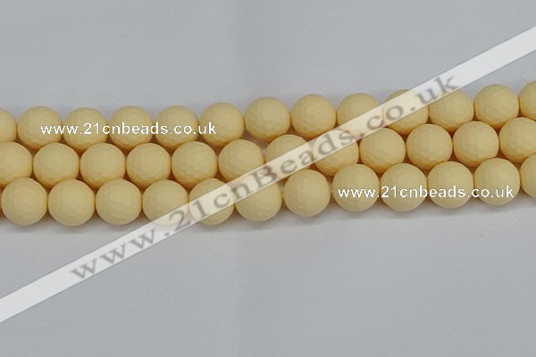 CSB1805 15.5 inches 14mm faceetd round matte shell pearl beads